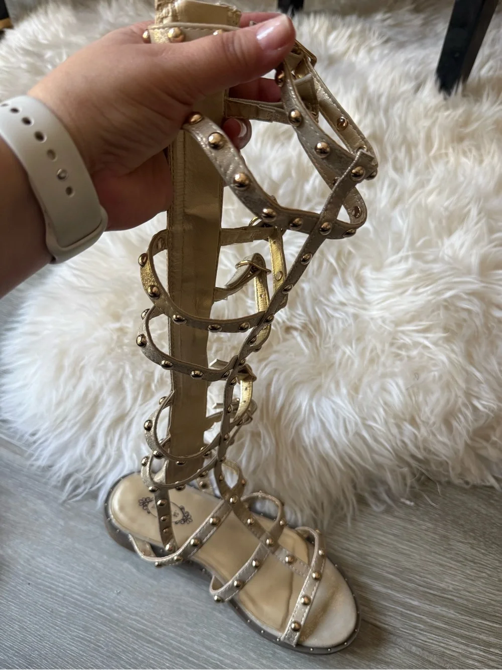 Joyfolie Girls Tan Knee-High Gladiator Sandals